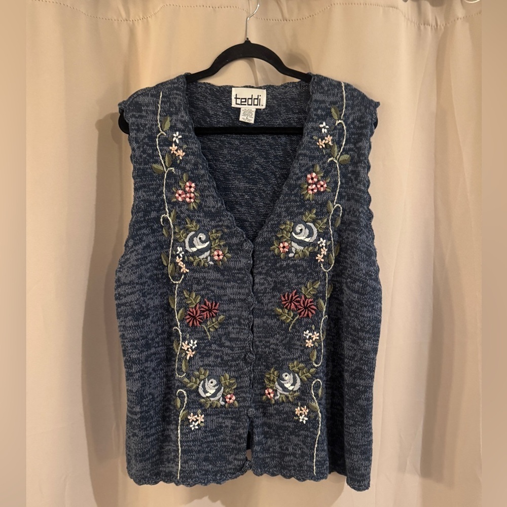 Teddi Vintage Navy Floral Embroidered Vest